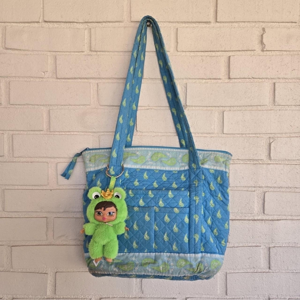 y2k Purse Blue and Green Paisley Cotton Tote Bag